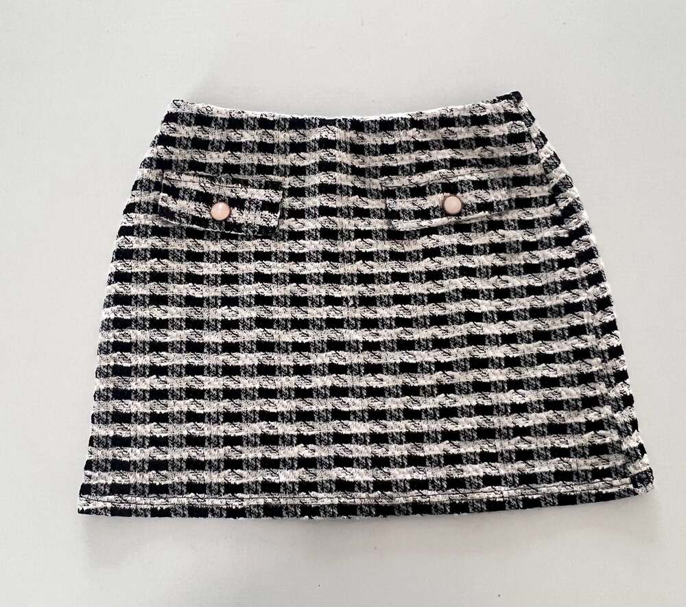 RNWY Contemporary Fashion Black and White Tweed Mini Skirt Size S
